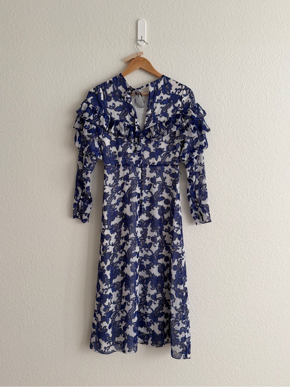 NEW Ted Baker Navy Blue Ruffle Midi Dress size 0 - Picture 3 of 13